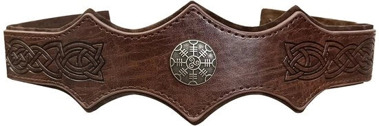 Cintura per capelli regolabile - Copricapo Viking/Rinascimentale - Materiale PU - Colore marrone scuro - Comodo - Disegno unico