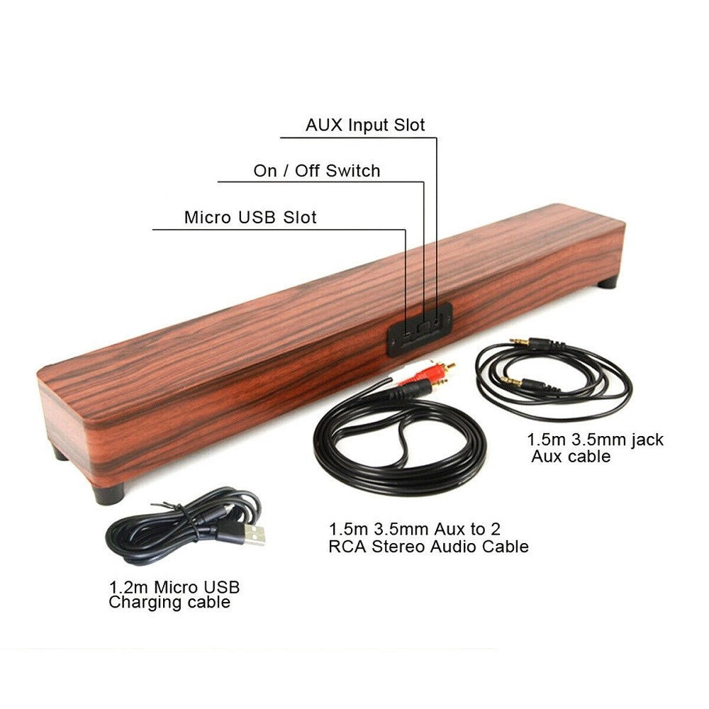 Trade Shop - Speaker Cassa Soundbar Legno Aux Bluetooth 4.2 Wireless Smartphone Tv Tablet Pc -