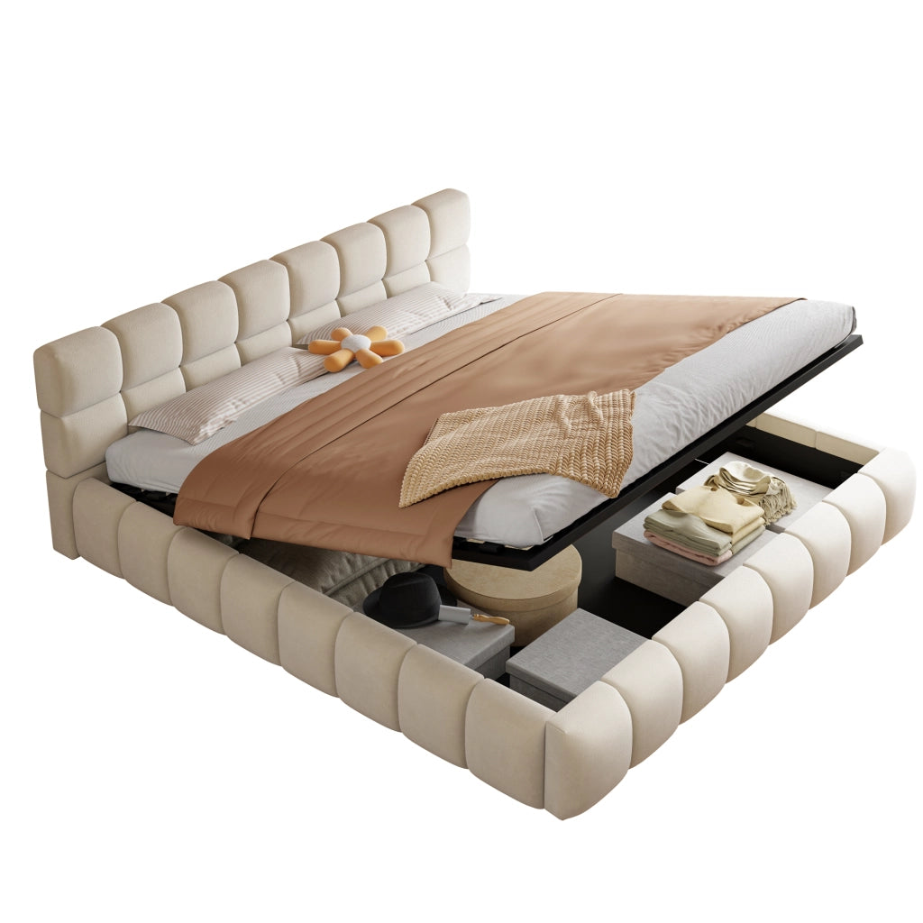 letto imbottito velluto beige 180 x 200 cm