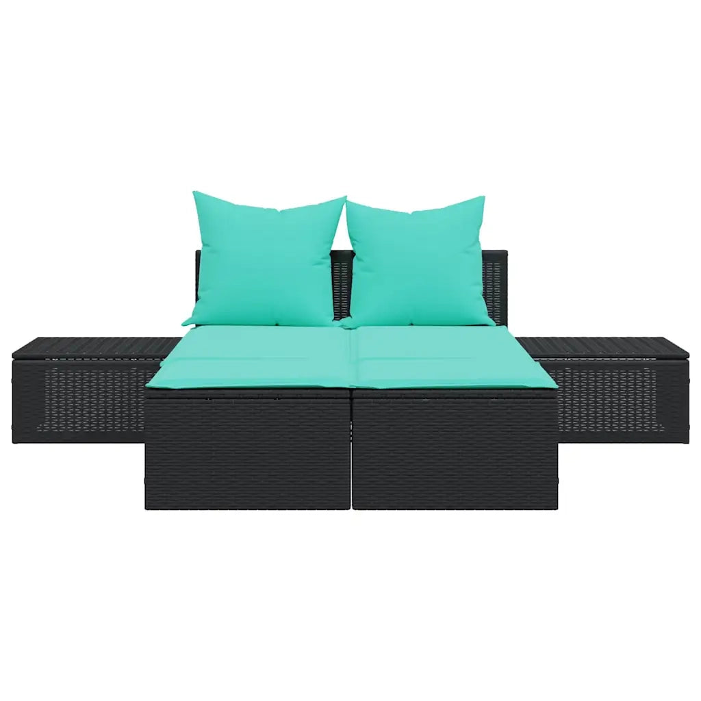Lettino prendisole doppio con Cuscini in Polyrattan Nero 368397