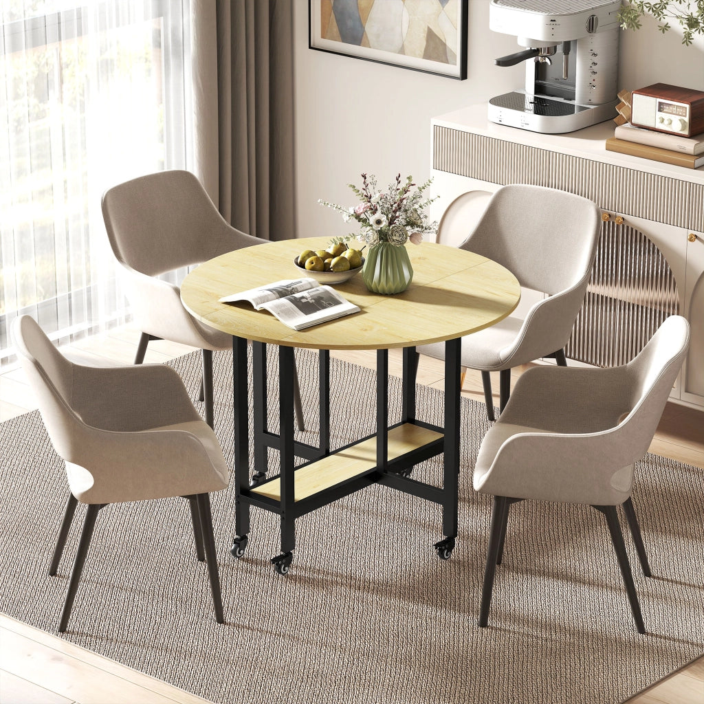 Tavolo da pranzo pieghevole con ruote e ripiano integrato ¨C Xylo ¨C 4 persone 100x100x75 cm quercia