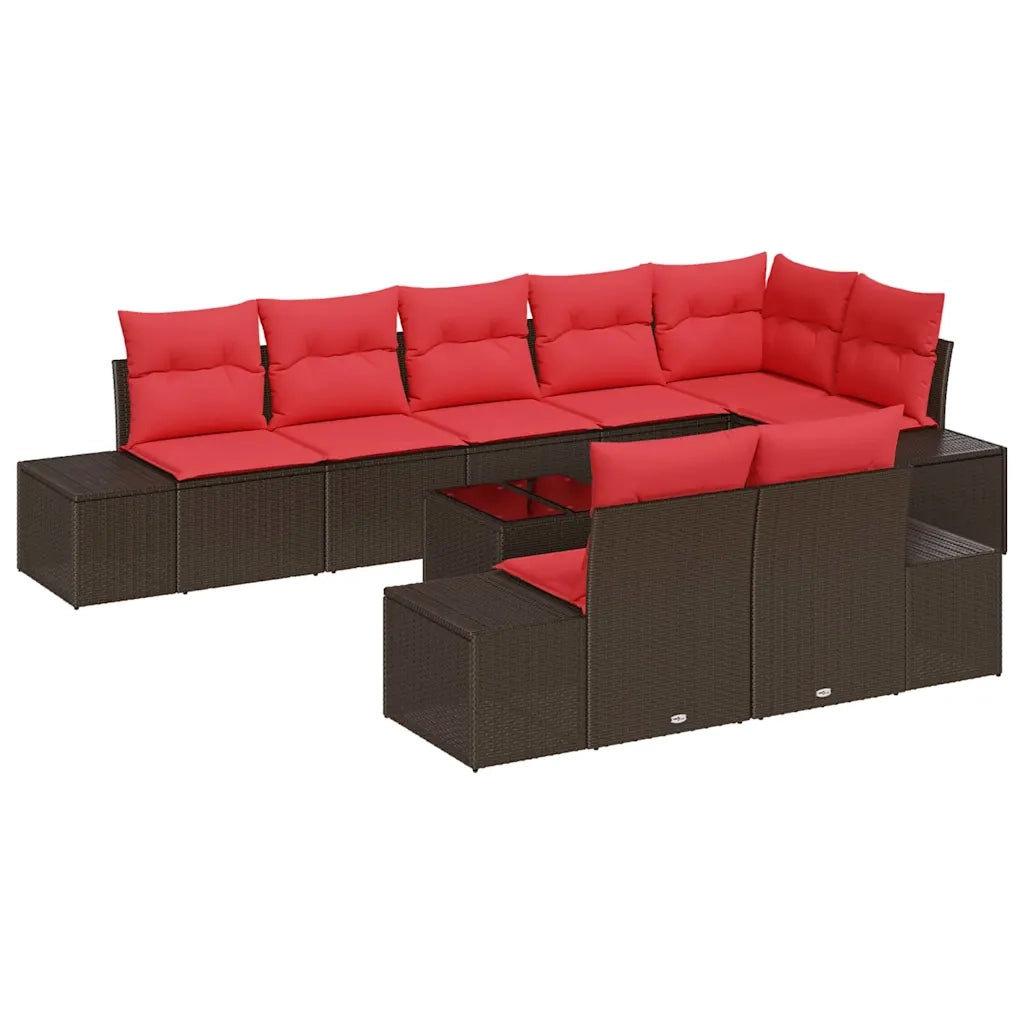 Set Divano da Giardino con cuscino 9 pcs Marrone polyrattan 3347124