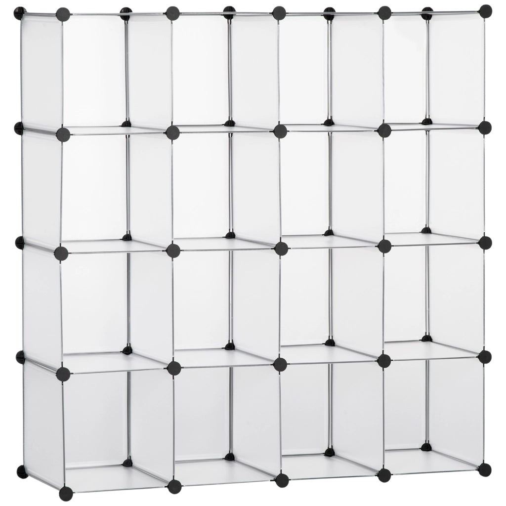 EasyComfort Mobile Scarpiera Modulare Salvaspazio, 16 Cubi 30x30x30 cm in Acciaio e PP, 125x32x125 cm, Trasparente