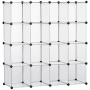 EasyComfort Mobile Scarpiera Modulare Salvaspazio, 16 Cubi 30x30x30 cm in Acciaio e PP, 125x32x125 cm, Trasparente