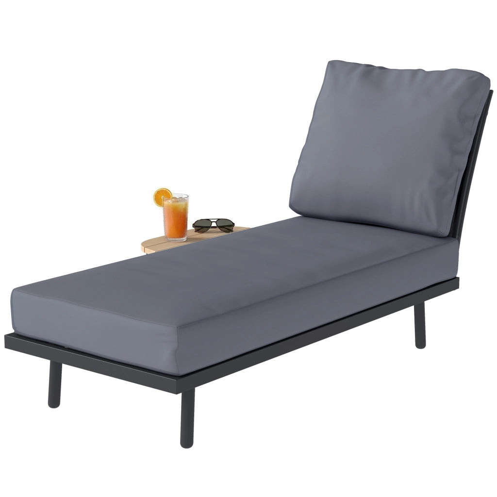 Lettino Prendisole da Giardino ¨C Xylo ¨C con Cuscini e Ripiano Laterale Metallo Grigio 58x137x75cm