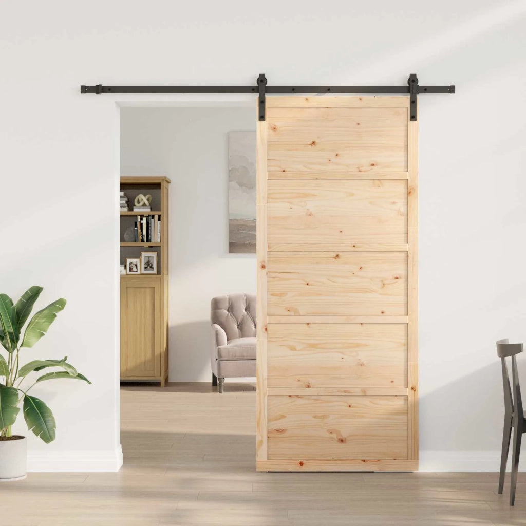 Porta scorrevole Naturale 100 x 208 cm Legno Massello di Pino 3445631