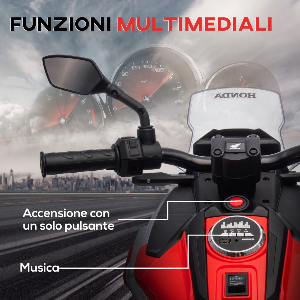 Moto Elettrica Honda per Bambini 3-6 Anni ¨C Xylo ¨C Rosso con Fari LED e Musica, 107x46x75 cm