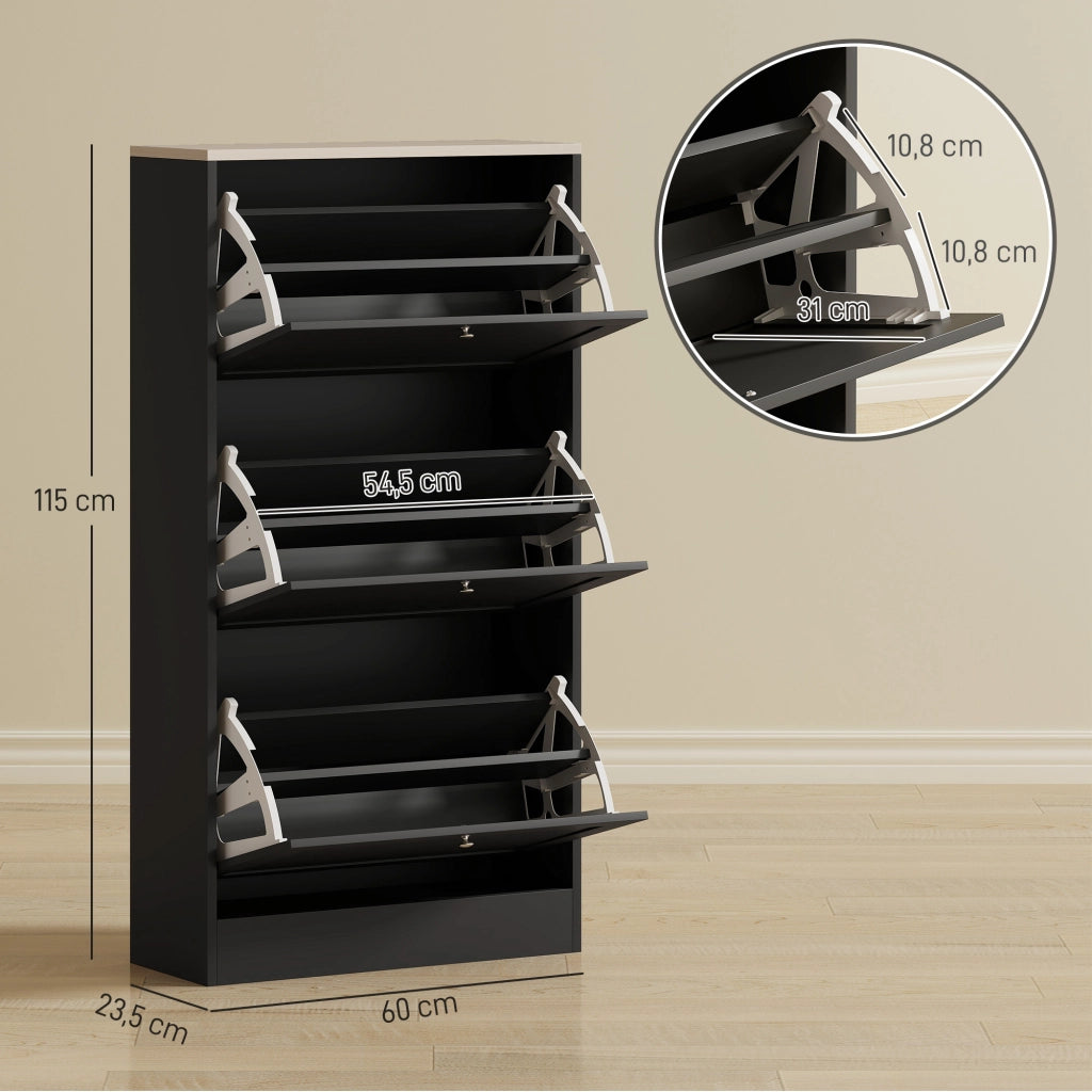 Scarpiera con cassetti e ripiani ¨C zephmum ¨C nero 60x23,5x115 cm