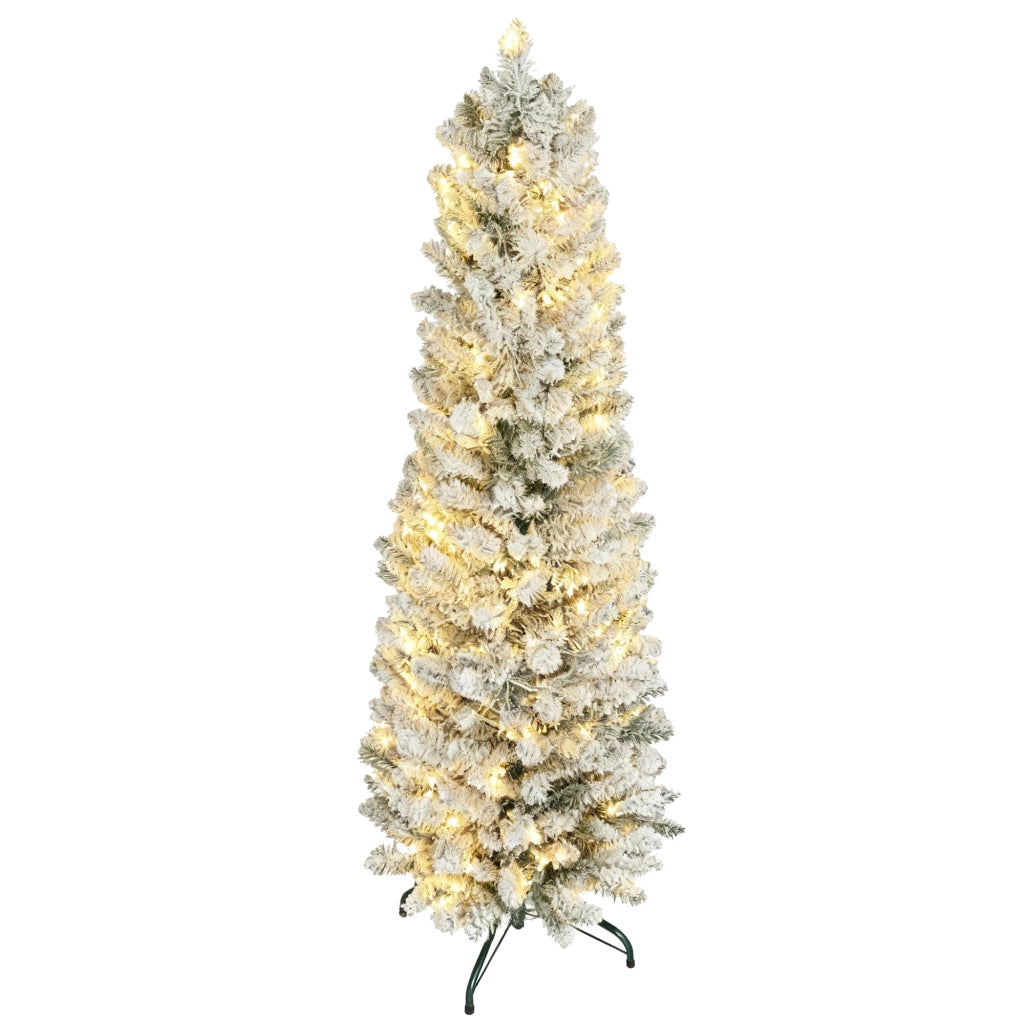 Albero di Natale Innevato con Luci LED ¨C Minimal ¨C Verde ?52x180 cm 329 Rami Plastica Metallo