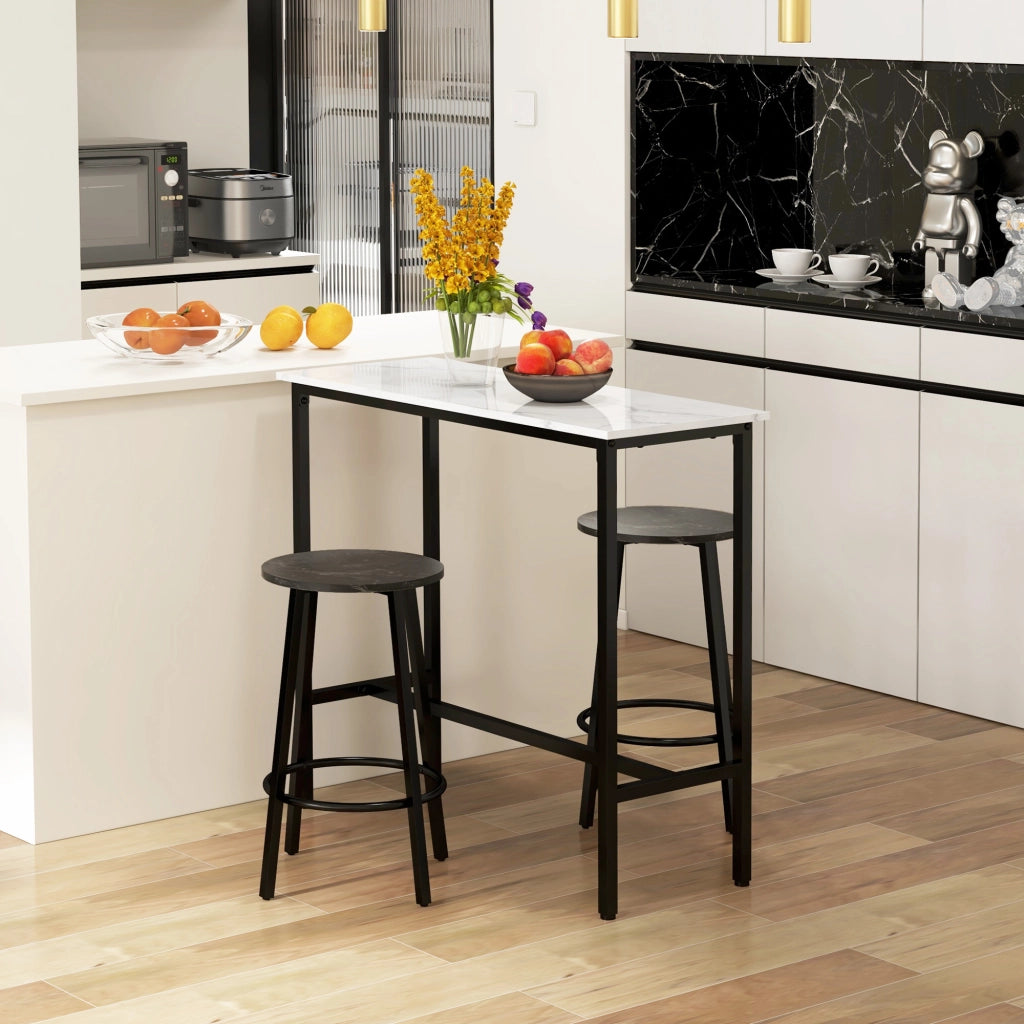 Set Bar 2 Posti con 2 Sgabelli ¨C Minimal ¨C Piano Marmo Bianco, Struttura in Acciaio