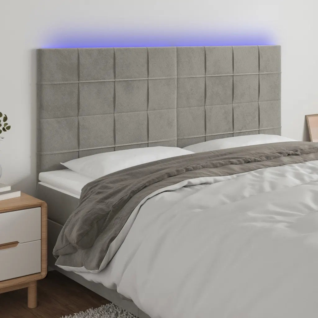 Testiera a LED-Testata con LED Grigio Chiaro 180x5x118/128 cm in Velluto 274224