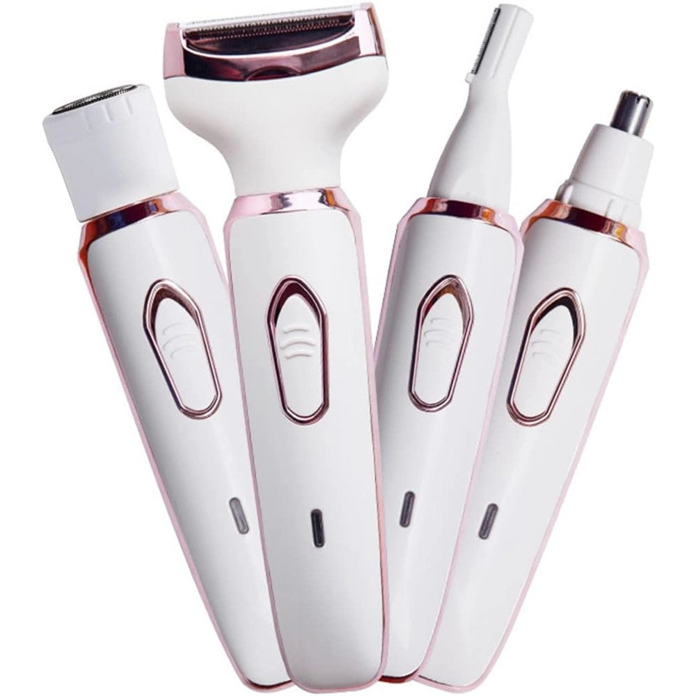 Trade Shop - Set Rasoio Elettrico Da Donna Per Corpo Viso Naso Indolore Ricaricabile Portatile 4in1 -