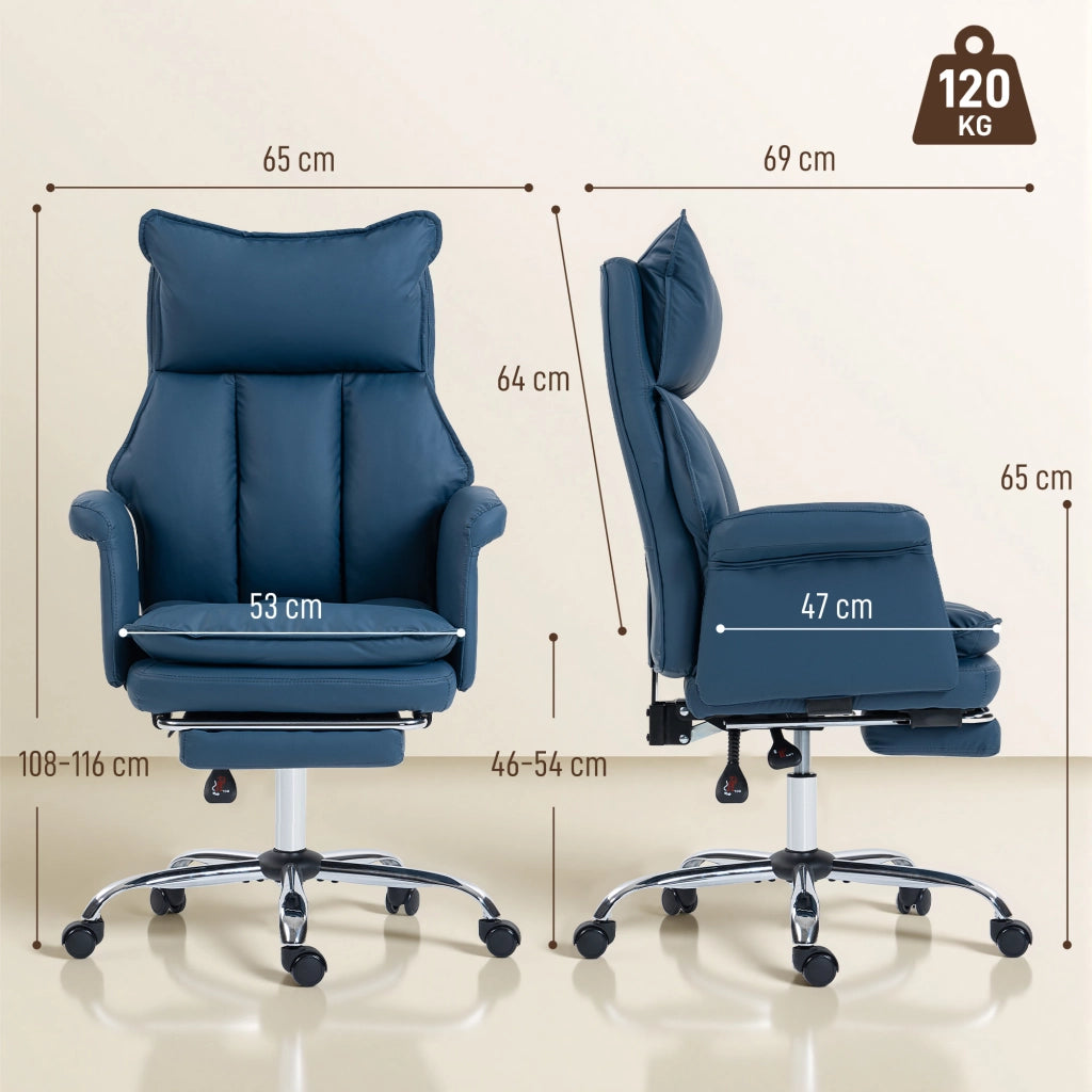 Sedia da Ufficio con Poggiapiedi Schienale Reclinabile Alto Imbottita Similpelle Blu ¨C Xylo