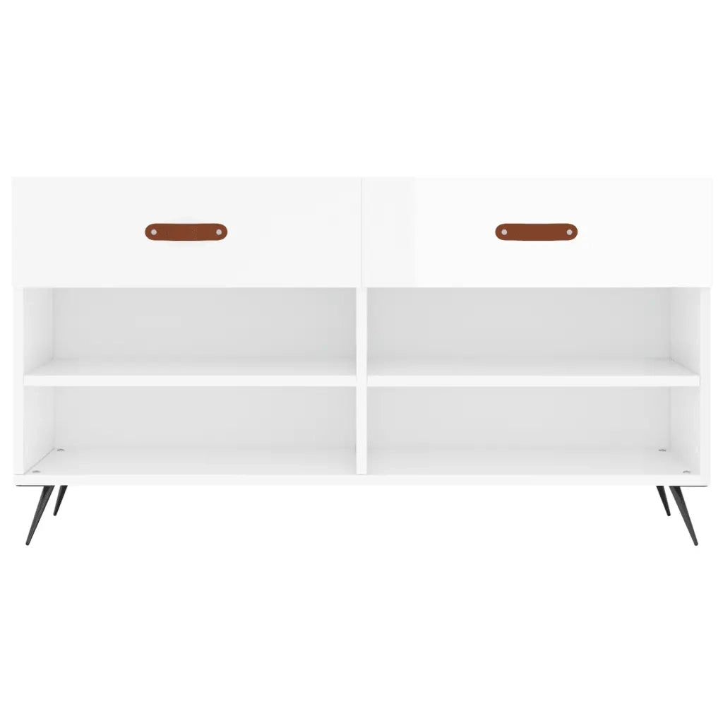 Panca Porta Scarpe | Scarpiera | Mobile per scarpe Bianco Lucido 102x35x55 cm Legno Multistrato