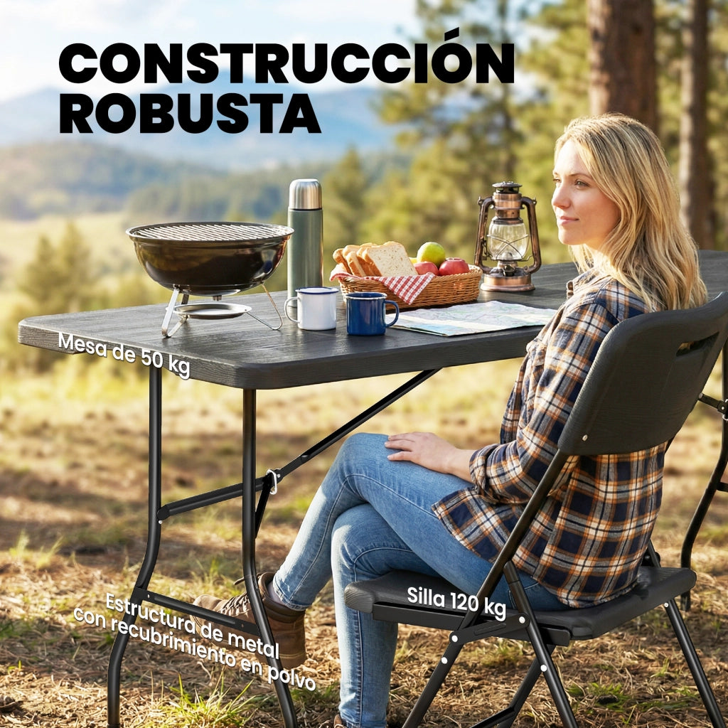 Set da Campeggio Pieghevole 5 Pezzi ¨C Xylo ¨C Tavolo Pieghevole con Sedie HDPE Impermeabile Telaio Metallo