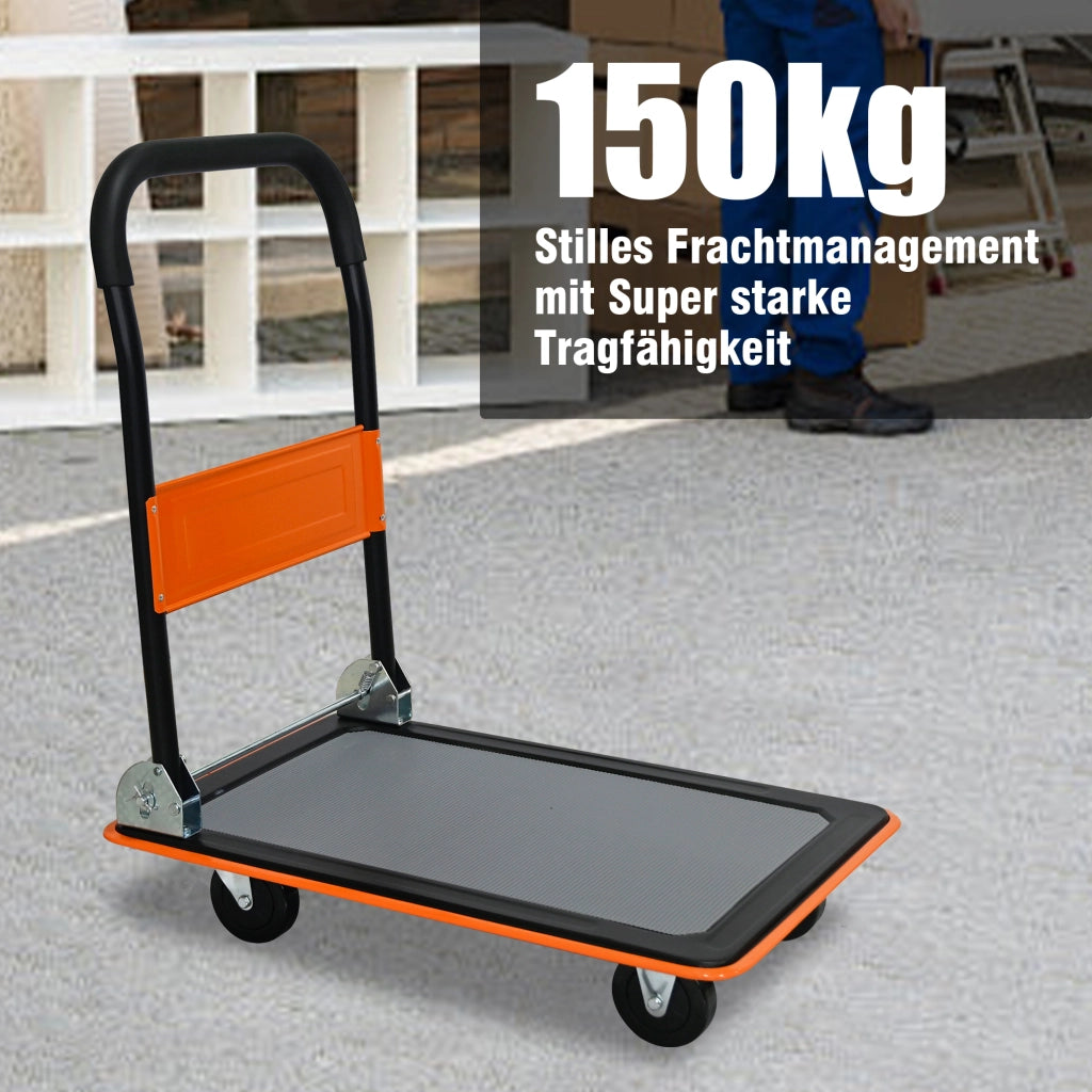 Carrello a piattaforma, portata utile 150 kg, carrello manuale a piattaforma, ruote piroettanti a 360 gradi, pieghevole per carico e stoccaggio, magaz