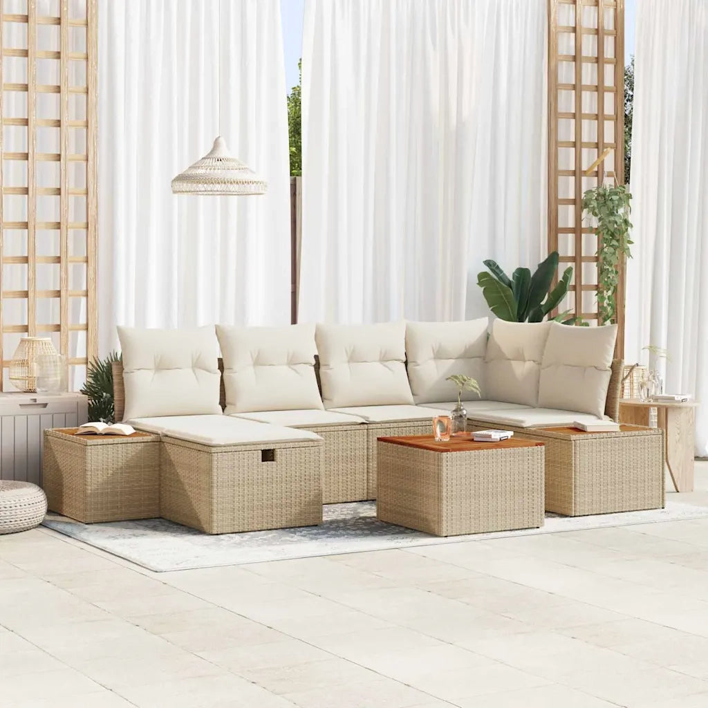 Set Divano da Giardino con cuscino 7 pcs Beige polyrattan 3360970