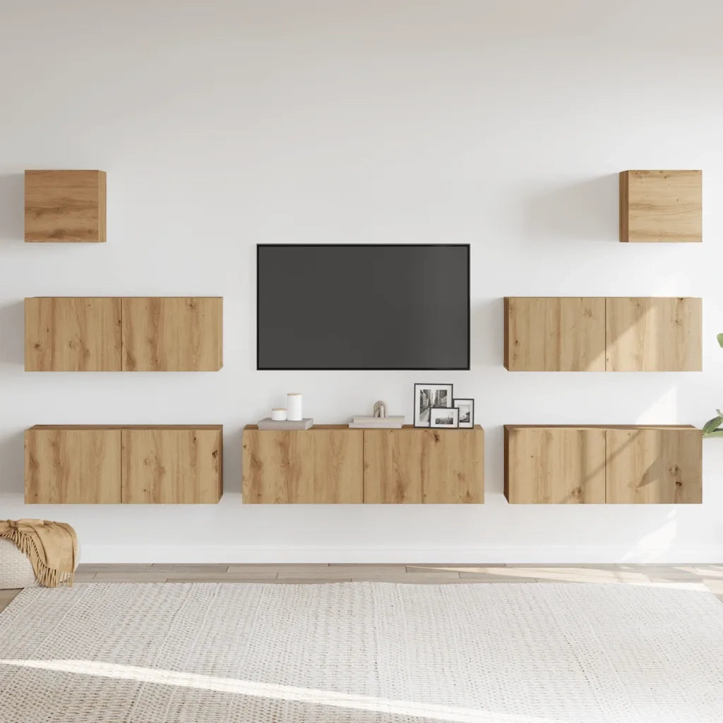 Set Mobile TV 7 pz | Armadietto TV | Mobile Porta TV Montato a Parete Rovere in Legno Multistrato
