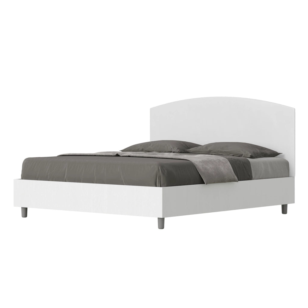 Letto Matrimoniale 160x200 cm con Rete e Contenitore Alzata Comoda Struttura Bianco Frassico e Testata in Similpelle