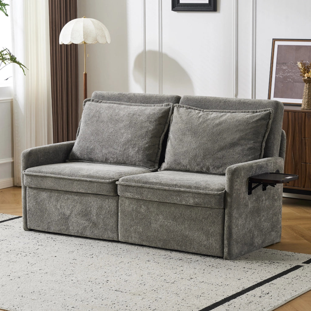 Divano letto imbottito con cuscini e contenitore ¨C Zephmum ¨C Grigio