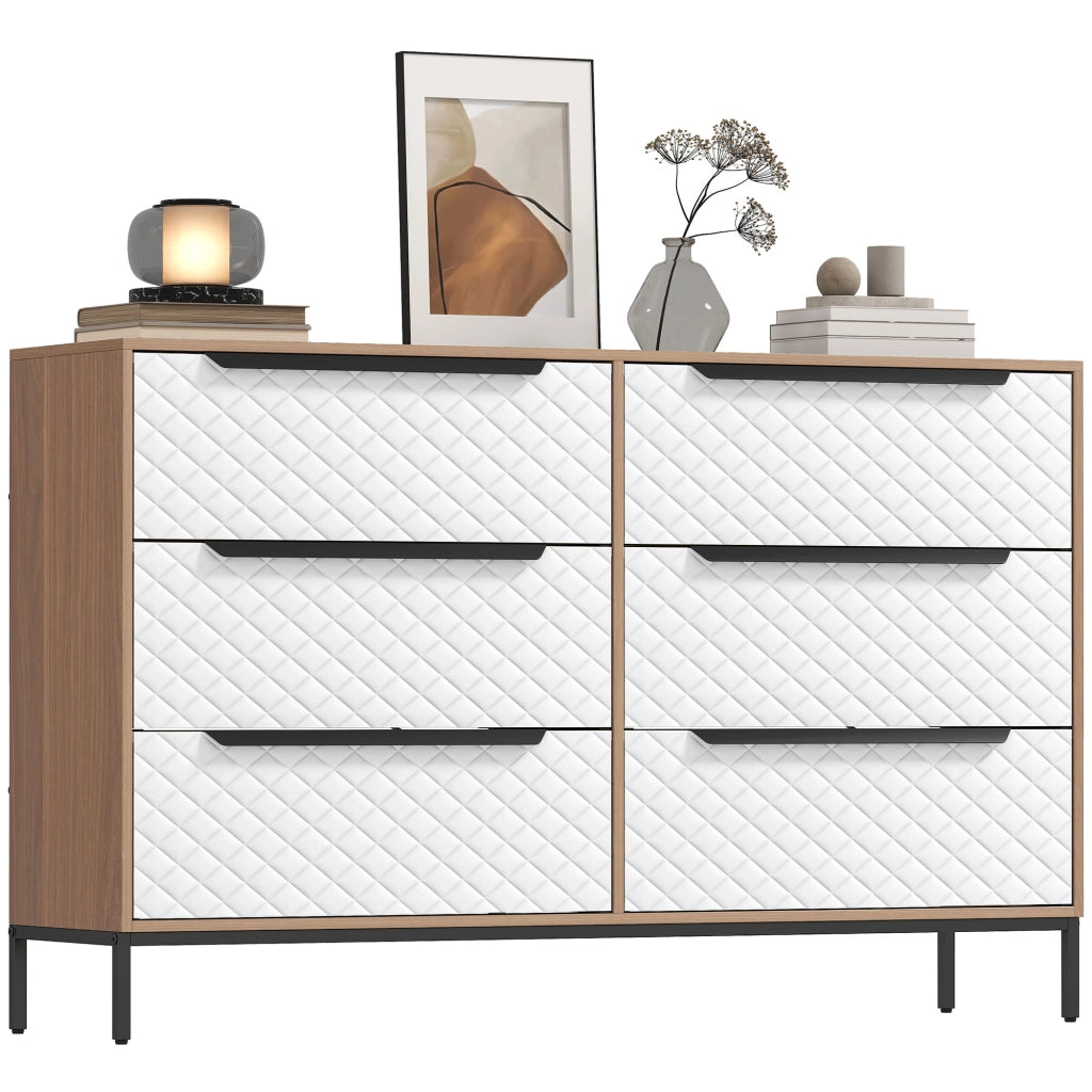 Cassettiera con 6 Cassetti Tessuto Diamante ¨C zephmum ¨C Naturale e Bianco