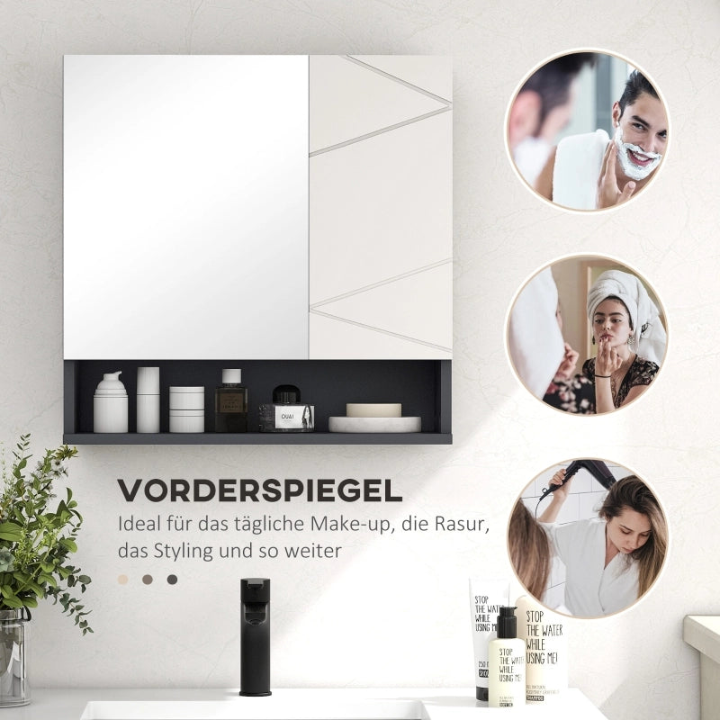 Mobiletto con specchio per il bagno, mobiletto da bagno con specchio, mobiletto a parete con ripiano regolabile, vano a giorno, funzione