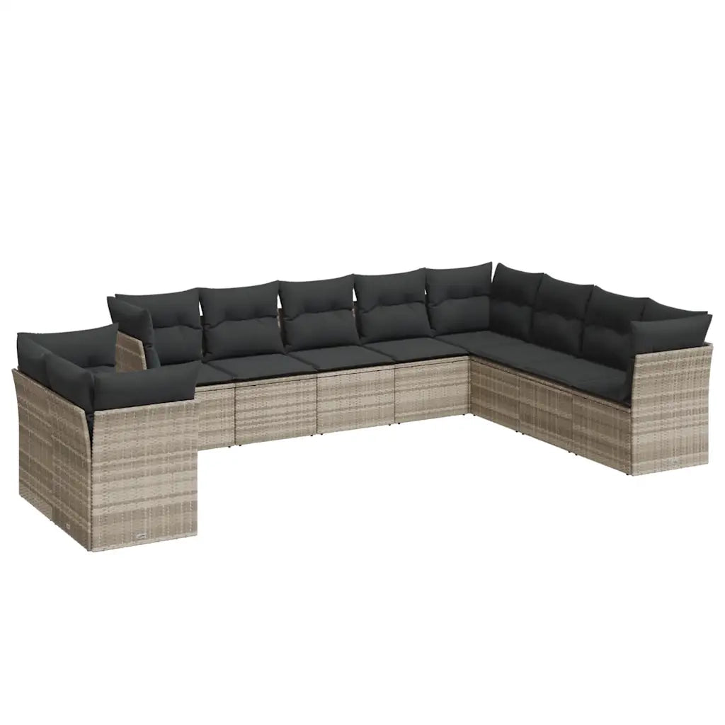 Set Divano Giardino 10 pz con Cuscini Grigio Chiaro Polyrattan
