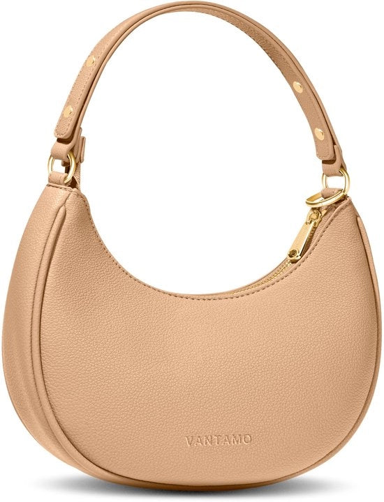 Borsa Moonbag con tessuto imitante pelle, protezione RFID e cinturino regolabile - Borsa Luna con zip dorata e clip per protezione contro i pickpocket