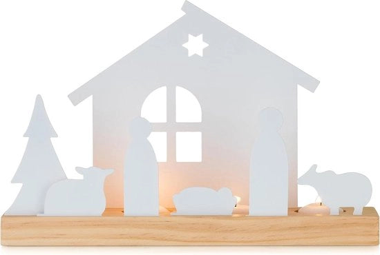 Set di candela per presepi - presepi decorazioni indoor - formato piccolo con base in legno - bianco - set di presepiti - tavolo e camino - idee di decorazione natalizia