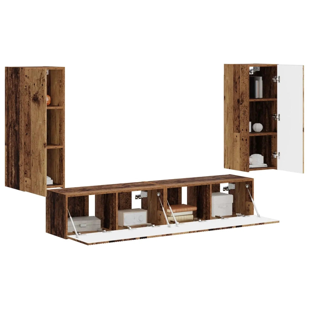 Set di Mobiletto da TV a Parete 4 pz-Credenza per TV sospesa Legno vecchio 218073