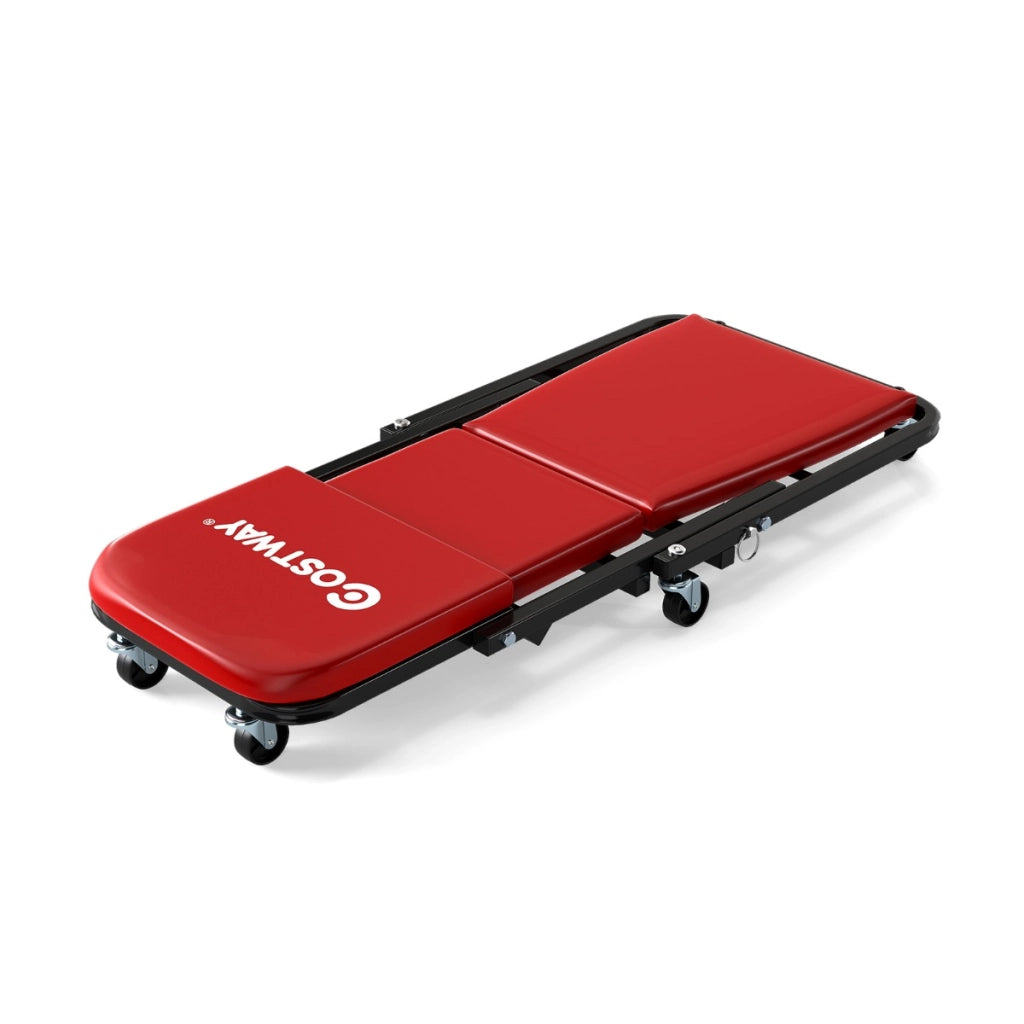 Sgabello automobilistico pieghevole e 6 rotelle universali, Sgabello per meccanico convertibile per officina Rosso