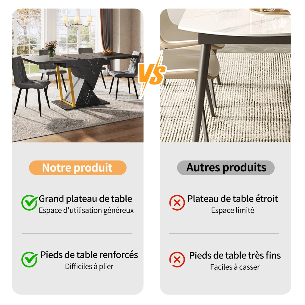 Tavolo da pranzo allungabile con 1 piano estraibile e vano contenitore; effetto marmo; per cucina e soggiorno