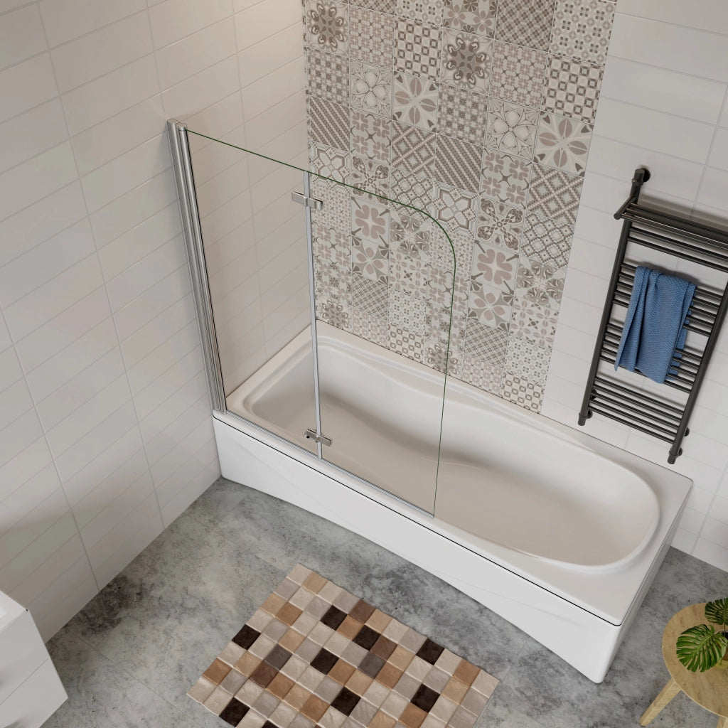H.140 cm Sopravasca da Bagno da 90 cm Doccia Due Ante Pieghevoli a Libro Vetro Temperato 6 mm Anticalcare Telaio Cromato Lucido