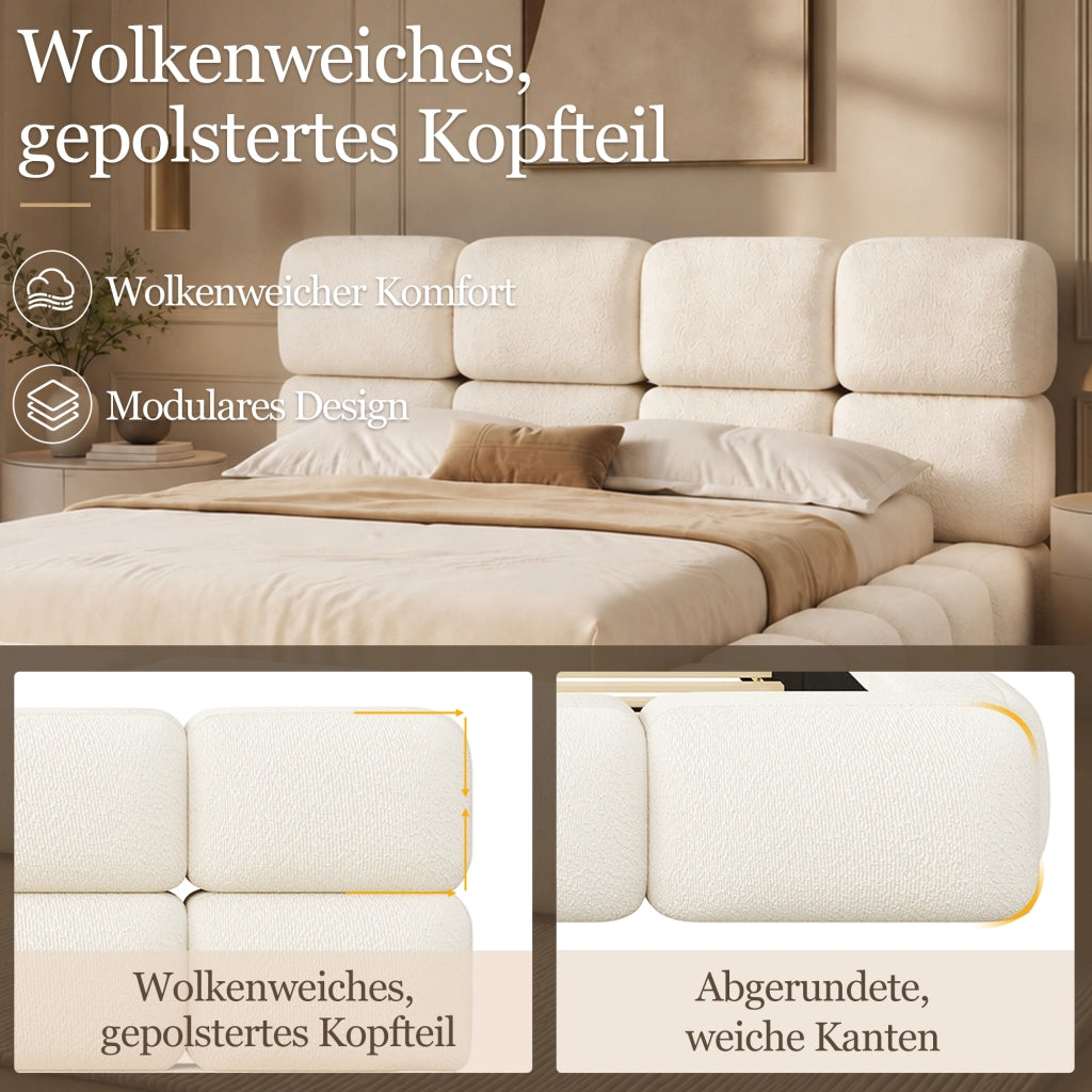 letto imbottito bouclé bianco 224 x 183 cm
