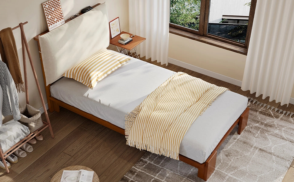 letto imbottito legno e tessuto marrone scuro 90 x 200 cm