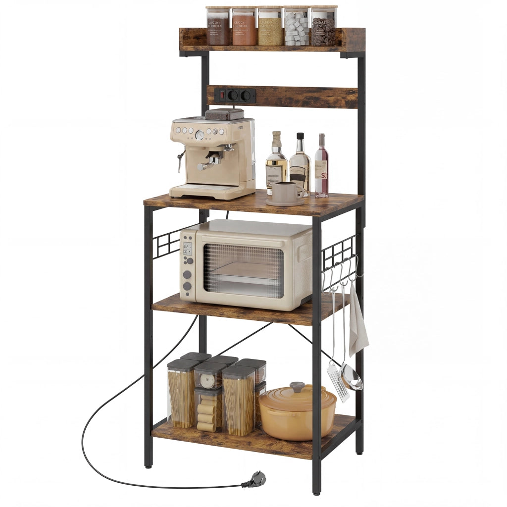 Scaffale Cucina con 2 Prese ¨C zephmum ¨C 60x42x137 cm Marrone Legno