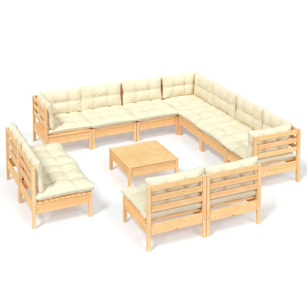 Set Divani da Giardino 12 pz con Cuscini Crema Massello di Pino 3096869