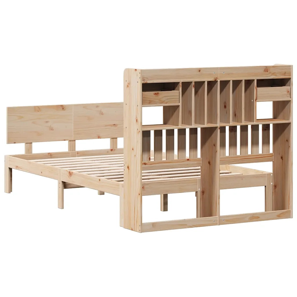 Letto Libreria senza Materasso-Struttura Letto con contenitore 135x190 cm in Legno di Pino 707441
