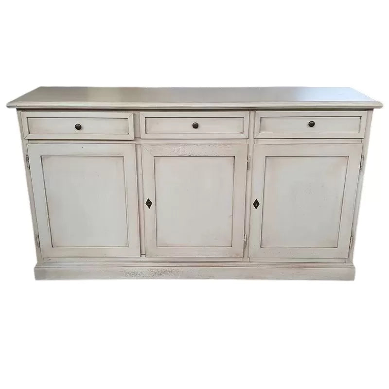 Madia credenza in legno shabby chic 3 ante bianco invecchiato 156x42x85 - Mobili 2G