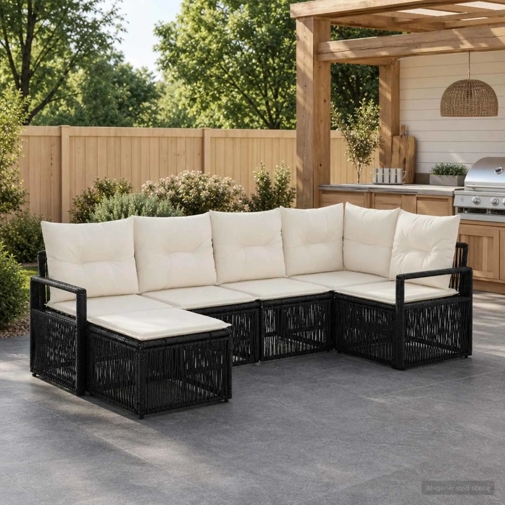 Set Divano da Giardino 6 pz Nero polyrattan 3435778