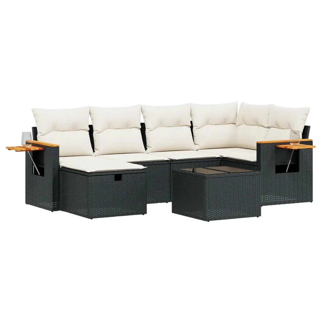 Set Divani da Giardino con Cuscini 7pz Nero Polyrattan