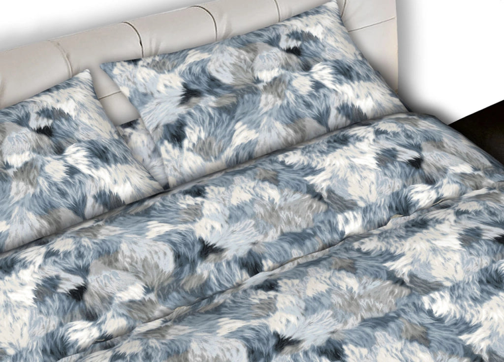 Completo Lenzuola Letto In 100% Cotone Made In Italy Disegni Assortiti C.N - Piazza E Mezza - Soffice Azzurro