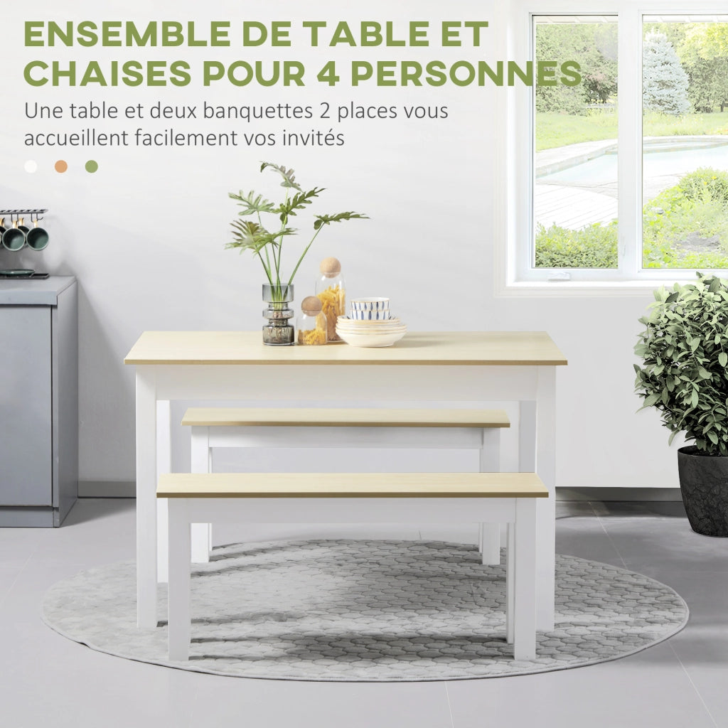 Tavolo da Pranzo Allungabile con 2 Panche ¨C Zephmum ¨C Legno Massello Effetto Rovere 120x60x75 cm