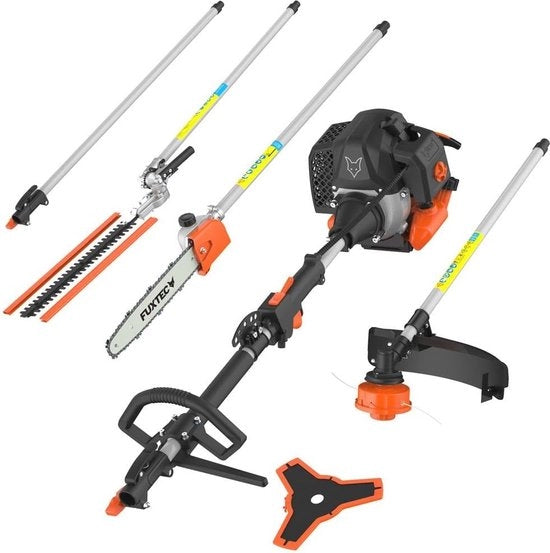 Multitool a benzina 5in1 - Potente 52cc 3 PK con Falcia, Sistema di taglio a scopa e Trimmer per giardino