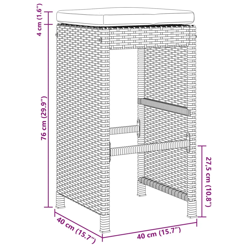 Sgabelli da Bar con Cuscini 2 pz Neri in Polyrattan 368686