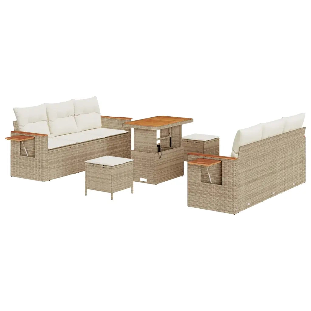 Set Divano da Giardino 11 pcs Beige e Crema polyrattan