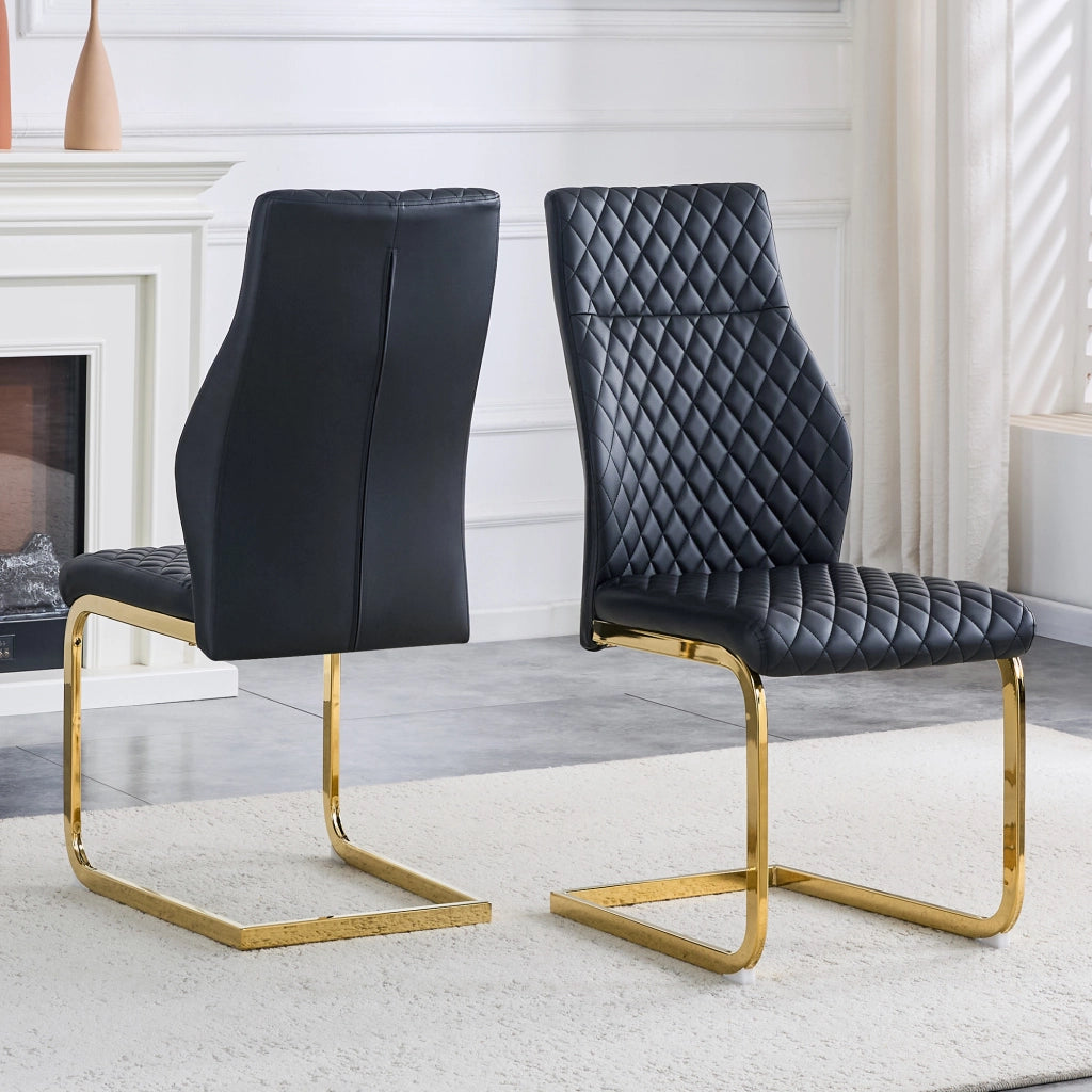 [Set di 2] Sedie da pranzo con motivo a rombi neri: schienale alto + comodo cuscino di seduta, struttura in metallo color oro, antiscivolo e resistent