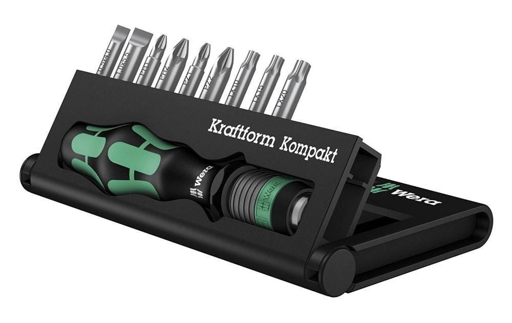 Wera 05056653001 Kraftform Kompakt 10 Set di Cacciaviti e Inserti 10 Pezzi con Manico Rapidaptor e Custodia Robusta colore Nero