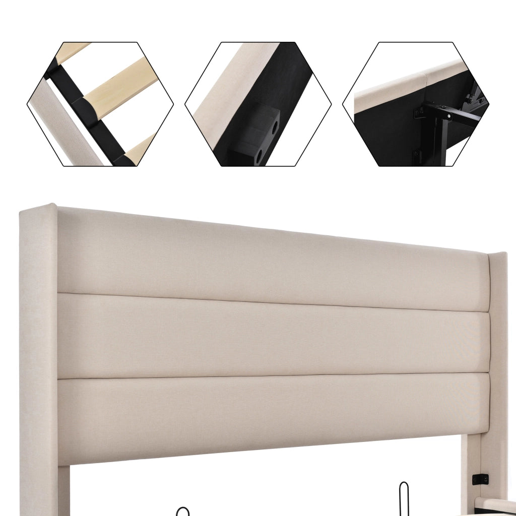 DESMIU Letto Contenitore Letto Matrimoniale con vano idraulico, 180 × 200 cm, senza materasso, lino, beige