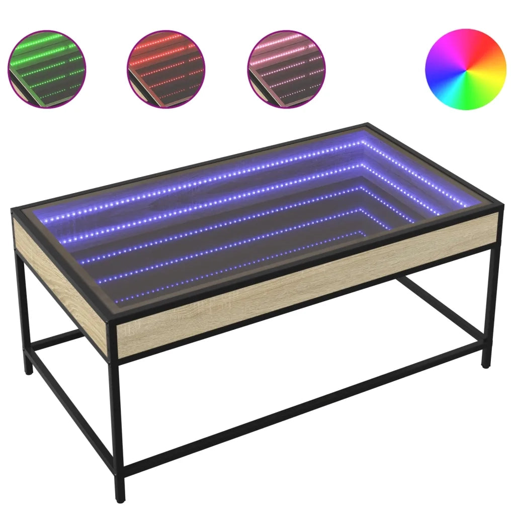 Tavolino da Salotto con LED Infinity-Tavolino da soggiorno Rovere Sonoma 90x50x41 cm